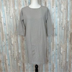 Samuji S Gray Stripe Knit Drop Shoulder 3/4 Sleeve Tunic Mini T Shirt Dress $205